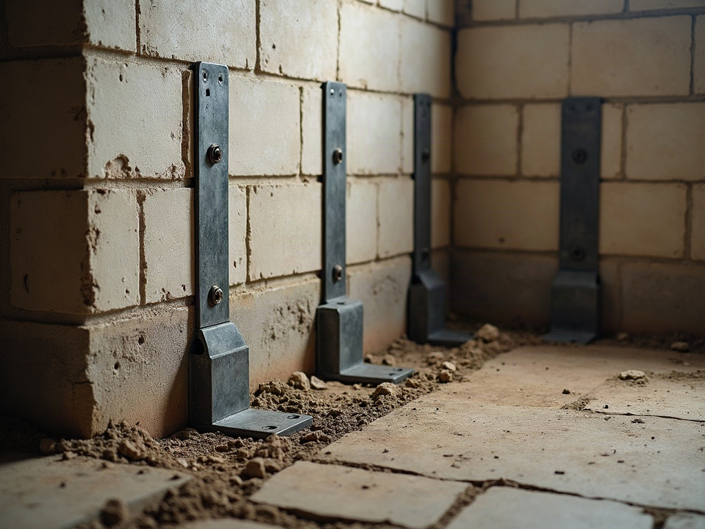 Cleveland basement wall showing horizontal crack and inward bowing before foundation repair